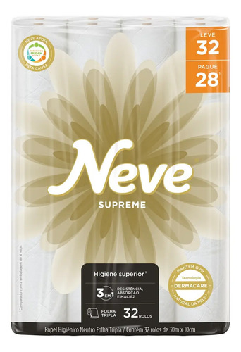 Papel higiênico Neve Supreme folha tripla 20 m de 1 un