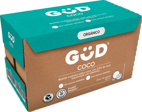Alimento Líquido De Coco Güd Sin Azucar Organico 12 Pzas/ 1l
