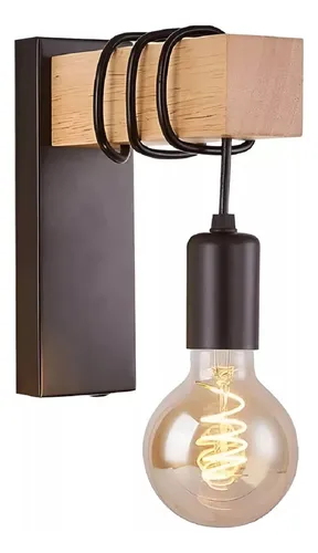 Aplique Con Madera Lampara De Pared Pase E27 Portalampara Negro