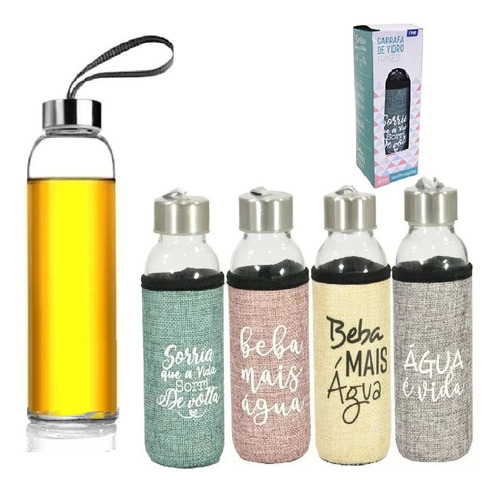 Imagem 3 de 4 de 10 Garrafa Vidro C/ Alça 400ml Academia Não Vaza Capa Brinde
