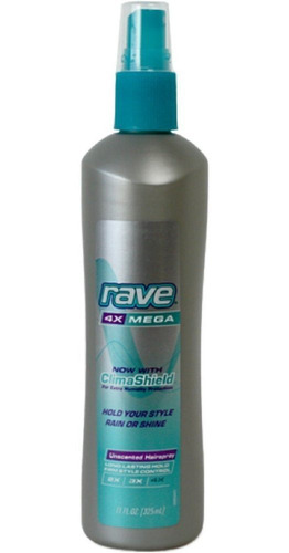 Rave 4x Mega Hairspray Con Clima Shield, Sin Perfume 11 Oz (