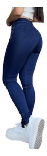 Jeans Trenzado A Los Laterales Modelo Pitillo Azul Marino Liso 38
