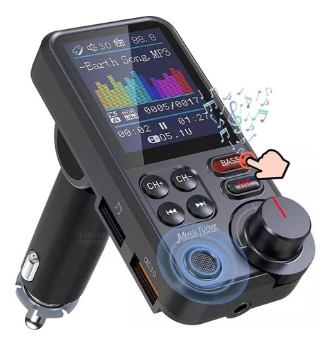 Transmisor Fm Bluetooth Led Aux Voz Hifi Mp3 Asistente Qc3.0