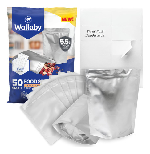 Wallaby - Paquete De 50 Bolsas De Mylar Con Refuerzo De 1 Pi