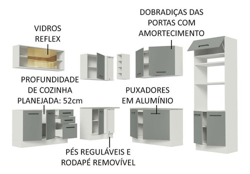 Cozinha Completa Cant Madesa Agata 459001 Arm Bal S Tamp Bc Cor Branco/Cinza