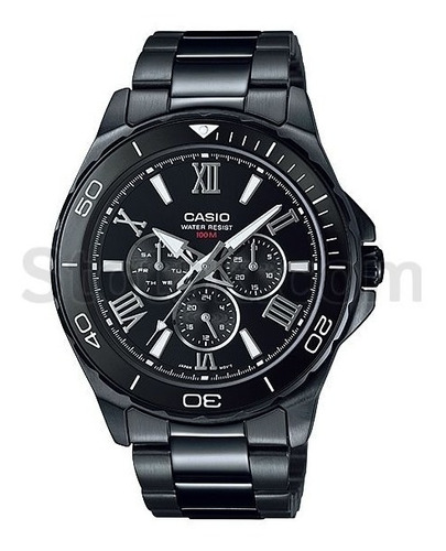 Relogio Casio Mtd 1075bk Negro Aço Pesado Calend Wr100m