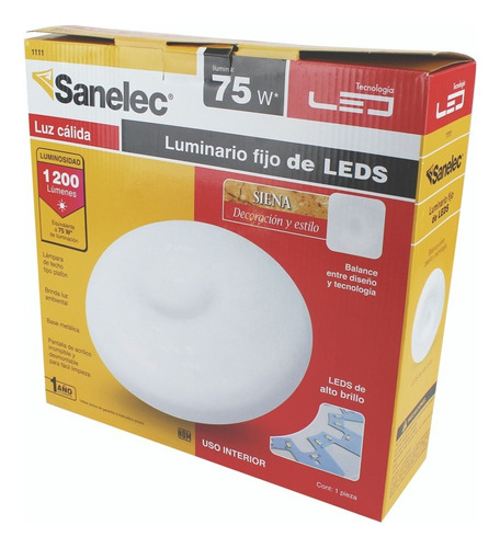 Luminario Fijo Sanelec Linea Siena Led 12w Luz Cálida Color Blanco