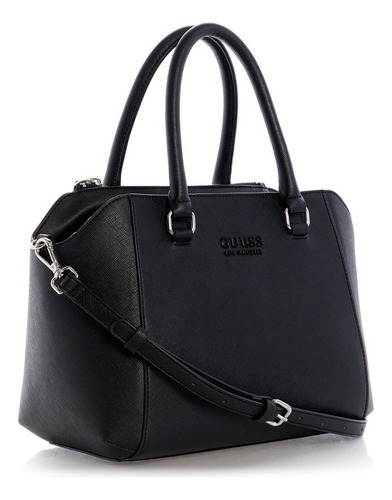 Bolsa Guess Factory Atmore Satchel Acabado De Los Herrajes Níquel Color Negro Correa De Hombro Negro Diseño De La Tela Liso