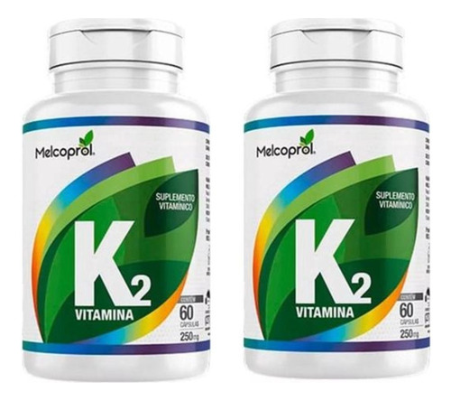 Kit 2 Vitamina K2 Mk7 Menaquinona 60 Cápsulas Melcoprol Sabor Sem Sabor