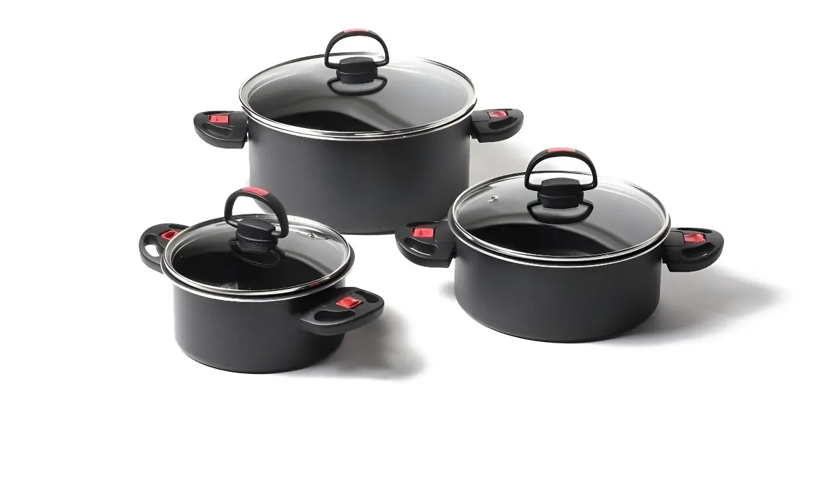 Set Click Marmicoc 3 Cacerolas Asas Perillas Rebatibles Negro