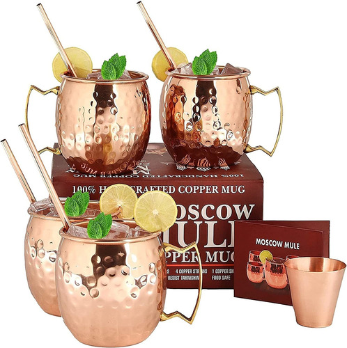 Moscow Mule Mugs 16 Oz - Set Of 4-100% Pure Copper Mugs -...