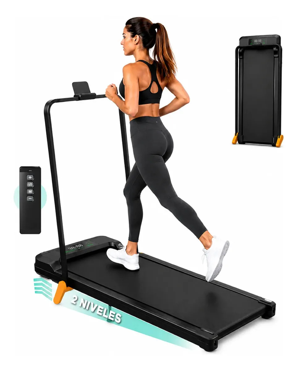 Caminadora Eléctrica Portátil Plegable con Pasamanos y Control, Velocidad 10 km/h, Cinta de Correr para Casa con Pantalla LED Color Negro