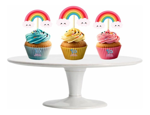 Arcoíris Cupcake Toppers Adorno Para Muffins X10