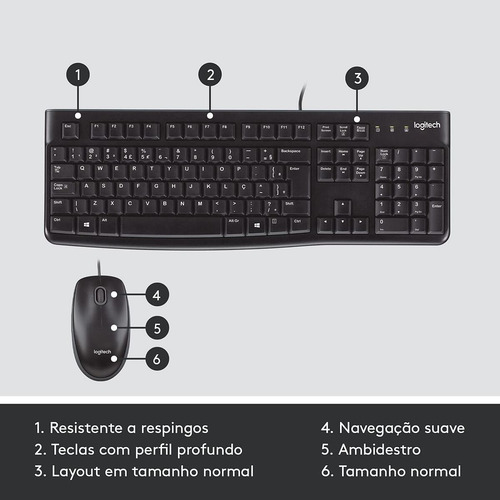 Kit Teclado Mouse Logitech Mk120 Abnt2 Com Ç Com Fio Usb