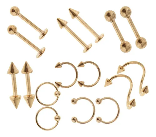A 16pcs 16g Stud Ceja Lengua Labio Barras