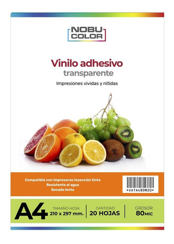 Vinilo Adhesivo Transparente A4 - 80mic - 20 Hojas