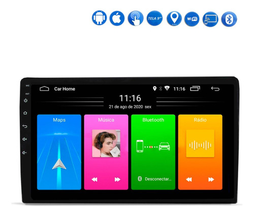 Central Multimídia Android 9 Polegadas Ht-9100 Bluetooth Usb