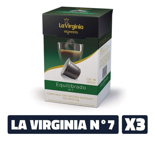 Imagen 1 de 4 de Café La Virginia Equilibrado N°7 Cápsulas Nespresso X3 Cajas