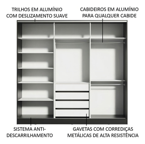 Guarda Ropa Closet Madesa Royale 3 Puertas 2 Espejo Color Negro/Marrón