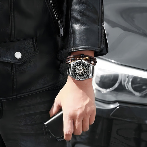 Relógio mecânico Winner com pulseira de aço inoxidável para homens Relógio Masculino vencedor esqueleto Prateado - Elegância e Sofisticação