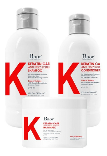 Baor Kit Keratin Shampoo + Acondi. + Hair Mask