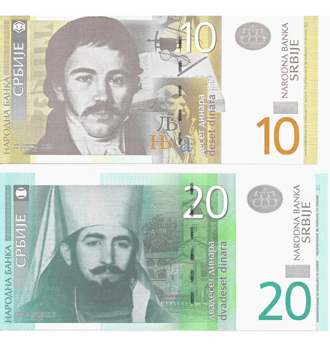 Serbia Lote De 2 Billetes De 10 Y 20 Dinara Año 2013 - Unc