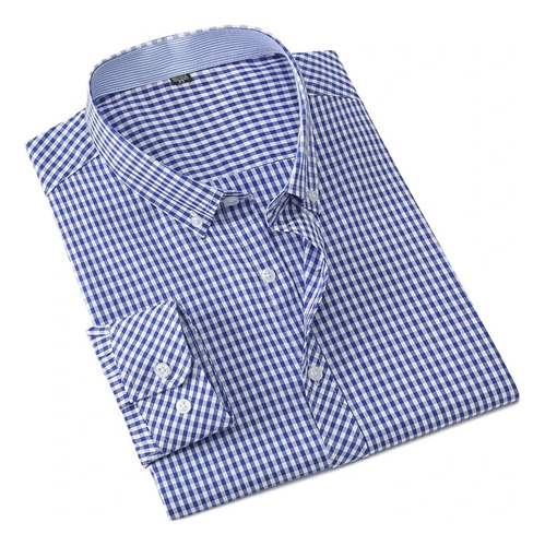 Camisa A Cuadros Finos Para Hombre De Talla Grande, Más Tela