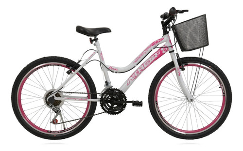 Bicicleta  Mtb 18m Musa - Athor - Branco/rosa - Com Cesta