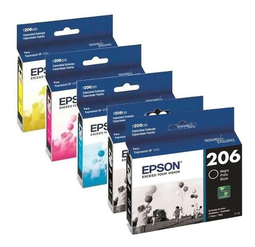 Imagen 1 de 5 de Cartuchos 206 Epson 2 Negros + Colores Original X5 Uni Pcreg
