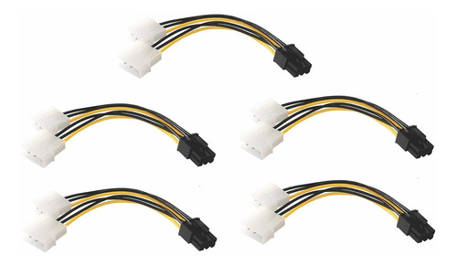 5 Pza Cable 2 Molex A Pci-e De 6 Pines Para Tarjeta De Video