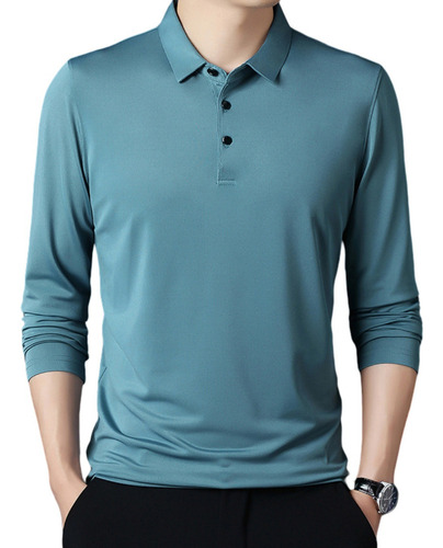 Casual Color Sólido Polo Camisa Manga Larga Solapa Hombre