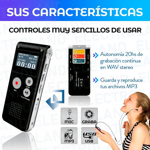 Imagen 4 de 10 de Grabador Digital De Voz Periodismo Pro 8gb Kit Accesorios