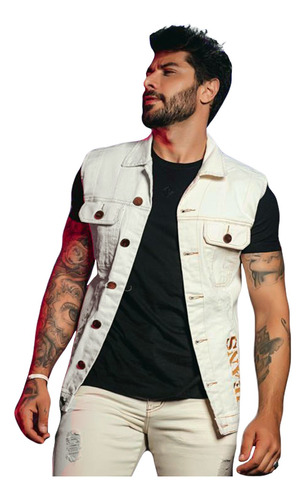 Colete Destroyed Slim Bege Masculino Streetwear Codi Jeans