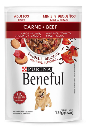 Sobre Beneful Adultos Minis Y Pequeños Sabor Carne 100gr