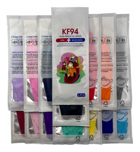 Imagen 3 de 10 de Cubrebocas Kf94 Infantil Mascarillas De Colores 15 Pzs