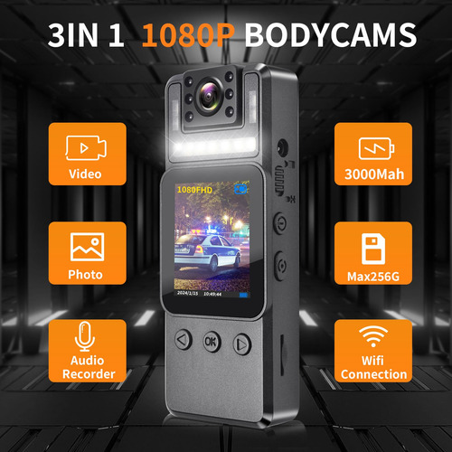 Cámara Corporal Portátil 1080p Wifi Visión Nocturna Ir 64gb Negro