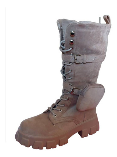 Bota  Militar Beige Con Bolsillos Desmontables