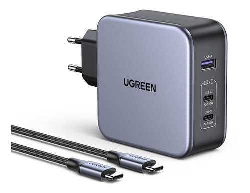 Ugreen Usb-a+2*usb-c Cargador Rápido 140w Con Usb-c 2m Negro