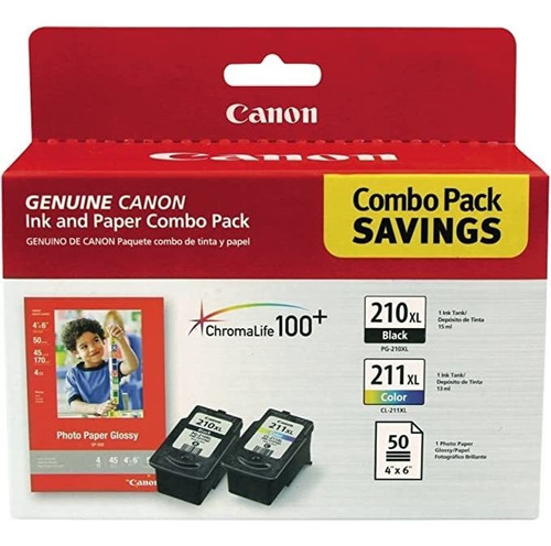 Canon Pg-210 Xl Y Cl-211 X Combo De Tinta Y Papel Calidad F.