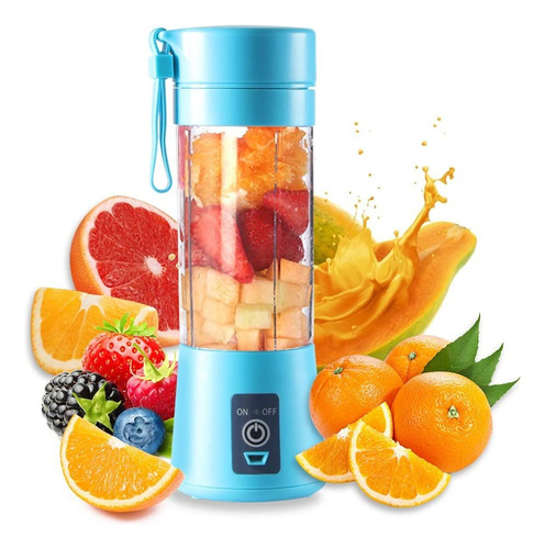 Licuadora Portatil Recargable Exprimidor Frutas Y Verduras Azul