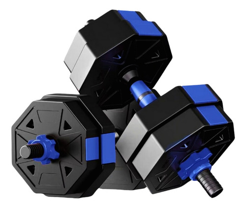 Set De Mancuernas 30kg Ajustable Pvc Color Azul