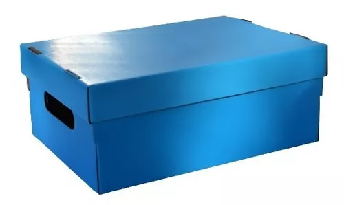 Caja de carton vacia de color azul celeste