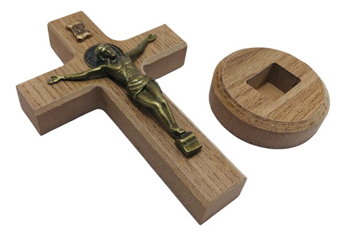 Crucifixo Cruz Mesa Parede Medalha São Bento Madeira 12cm