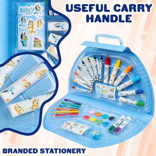 Kit De Dibujo Bluey 120 Piezas Estuche Azul Media Luna
