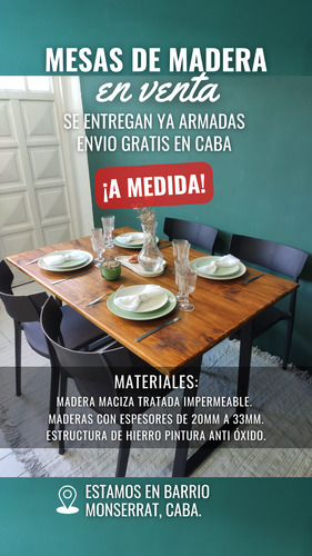 Mesa Industrial Comedor Madera Y Hierro 180cm X 80cm Roble Negro