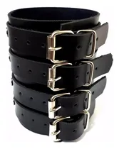 Comprar Bracelete 4 Fivelas Couro Sintético Preto Rock Metal Unissex