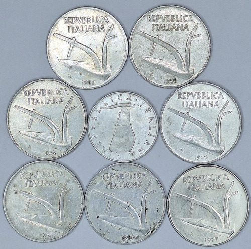 Itália 5 / 10 Centavos De Alumínio Veja Datas 8 Moedas (Usado)