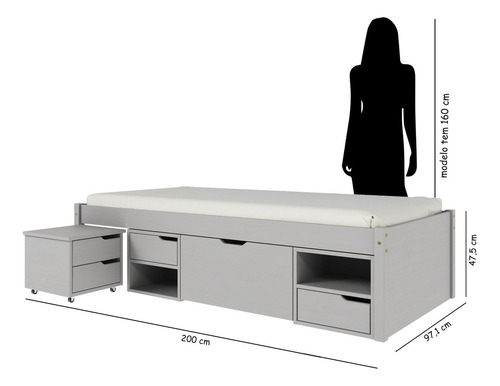 Cama Solteiro Madeira Maciça Com 3 Gavetas E 1 Mesa De Wt