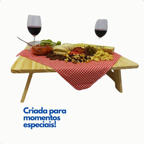 Mesa Piquenique Leve Dobrável Pinus Portátil Marrom