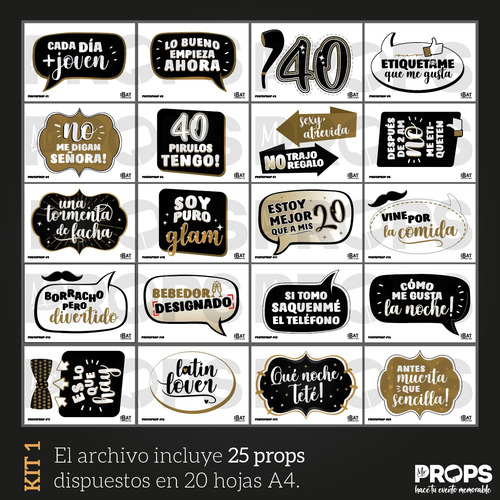 Props Cumple 40 Años + Kit Carteles Excesos Para Imprimir
